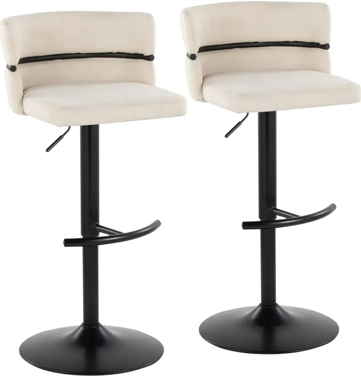 Anabelle Set of 2 Adjustable Swivel Bar Stools - Cream/Black