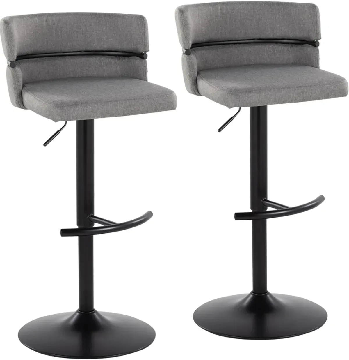 Anabelle Set of 2 Adjustable Swivel Bar Stools -  Gray/Black