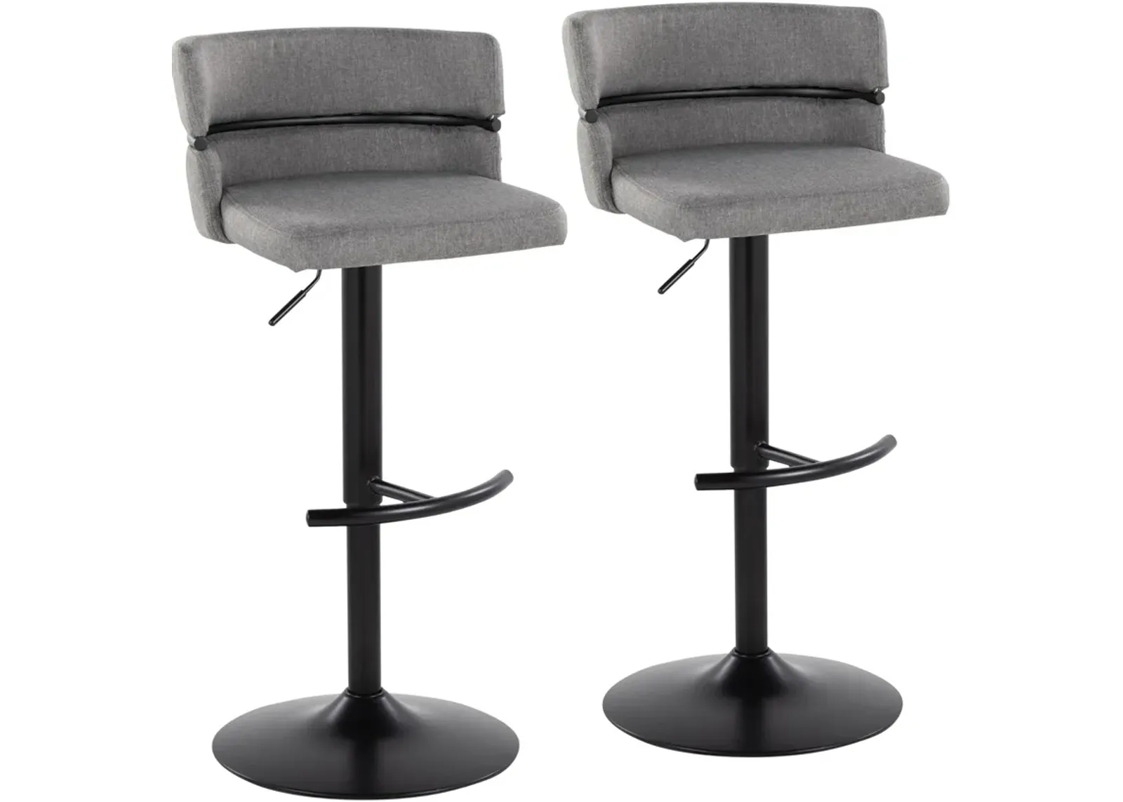 Anabelle Set of 2 Adjustable Swivel Bar Stools -  Gray/Black