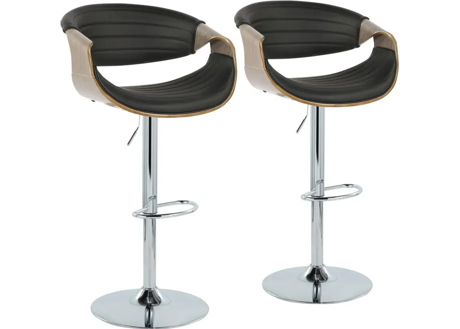 Leo Set of 2 Adjustable Swivel Bar Stools - Black Vegan Leather/Gray