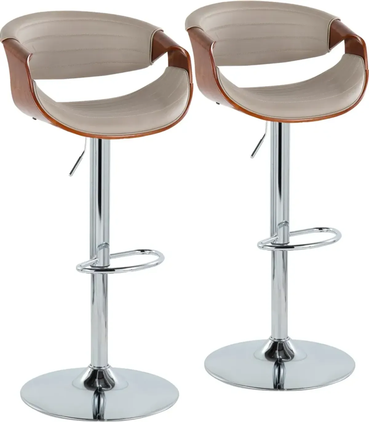 Leo Set of 2 Adjustable Swivel Bar Stools - Gray Vegan Leather/Walnut