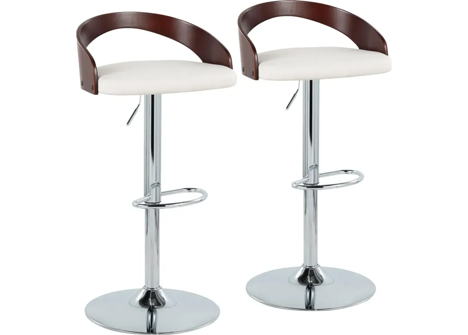 Cocina Set of 2 Adjustable Swivel Bar Stools - White Vegan Leather/Cherry