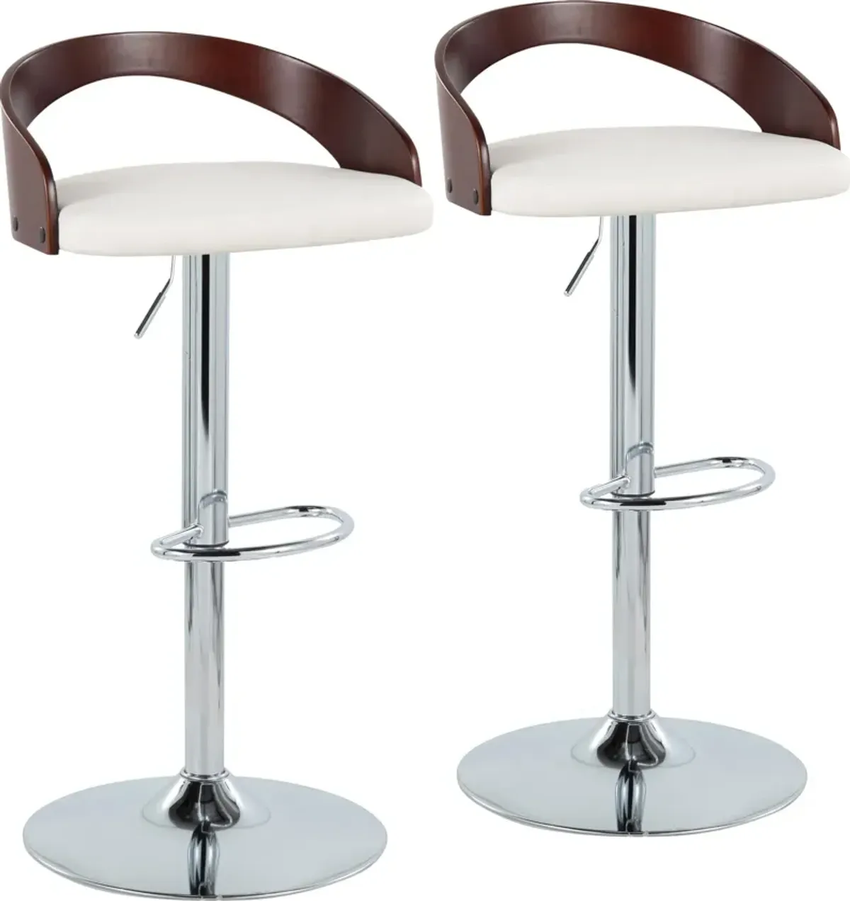 Cocina Set of 2 Adjustable Swivel Bar Stools - White Vegan Leather/Cherry