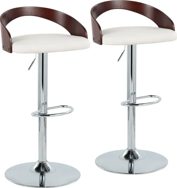 Cocina Set of 2 Adjustable Swivel Bar Stools - White Vegan Leather/Cherry