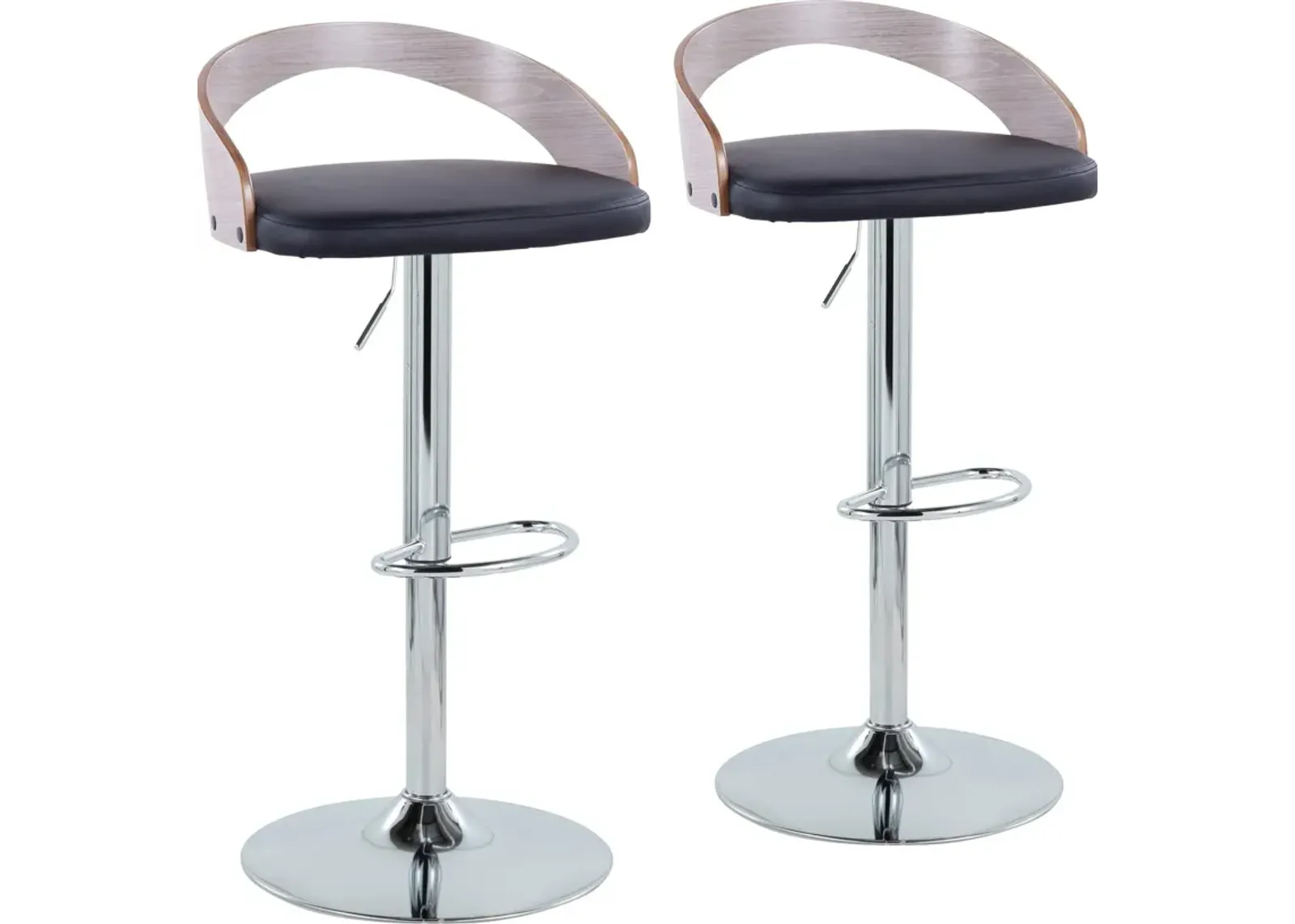 Cocina Set of 2 Adjustable Swivel Bar Stools - Black Vegan Leather/Gray