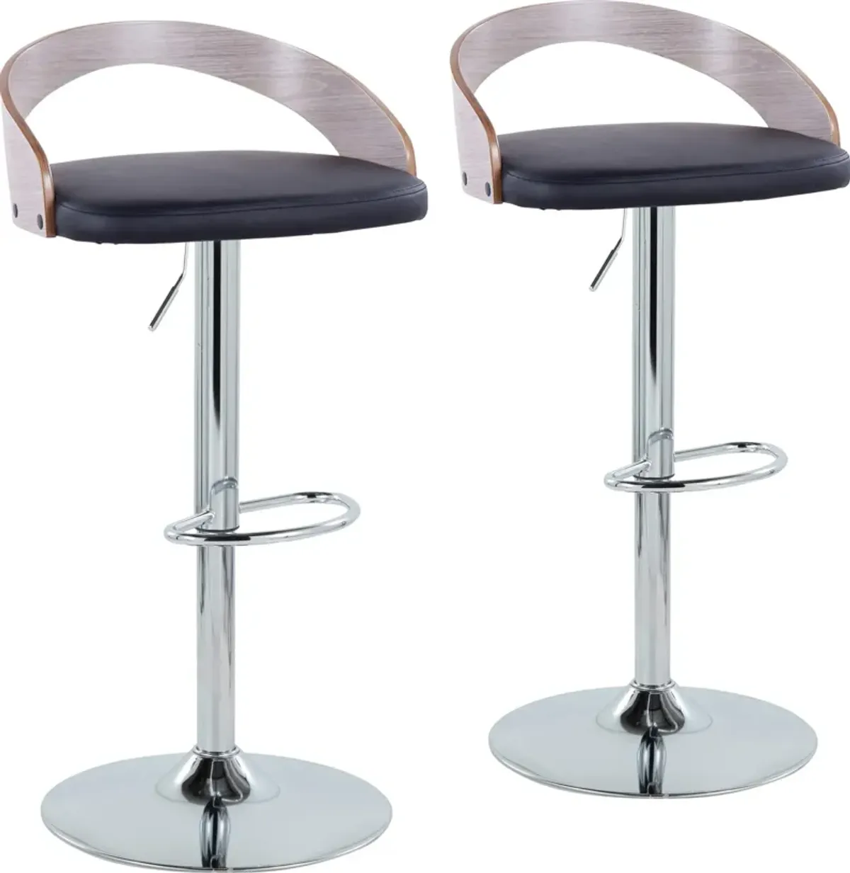 Cocina Set of 2 Adjustable Swivel Bar Stools - Black Vegan Leather/Gray