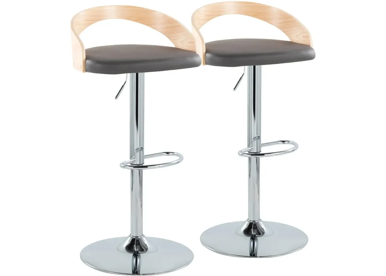 Cocina Set of 2 Adjustable Swivel Bar Stools - Gray Vegan Leather/Natural