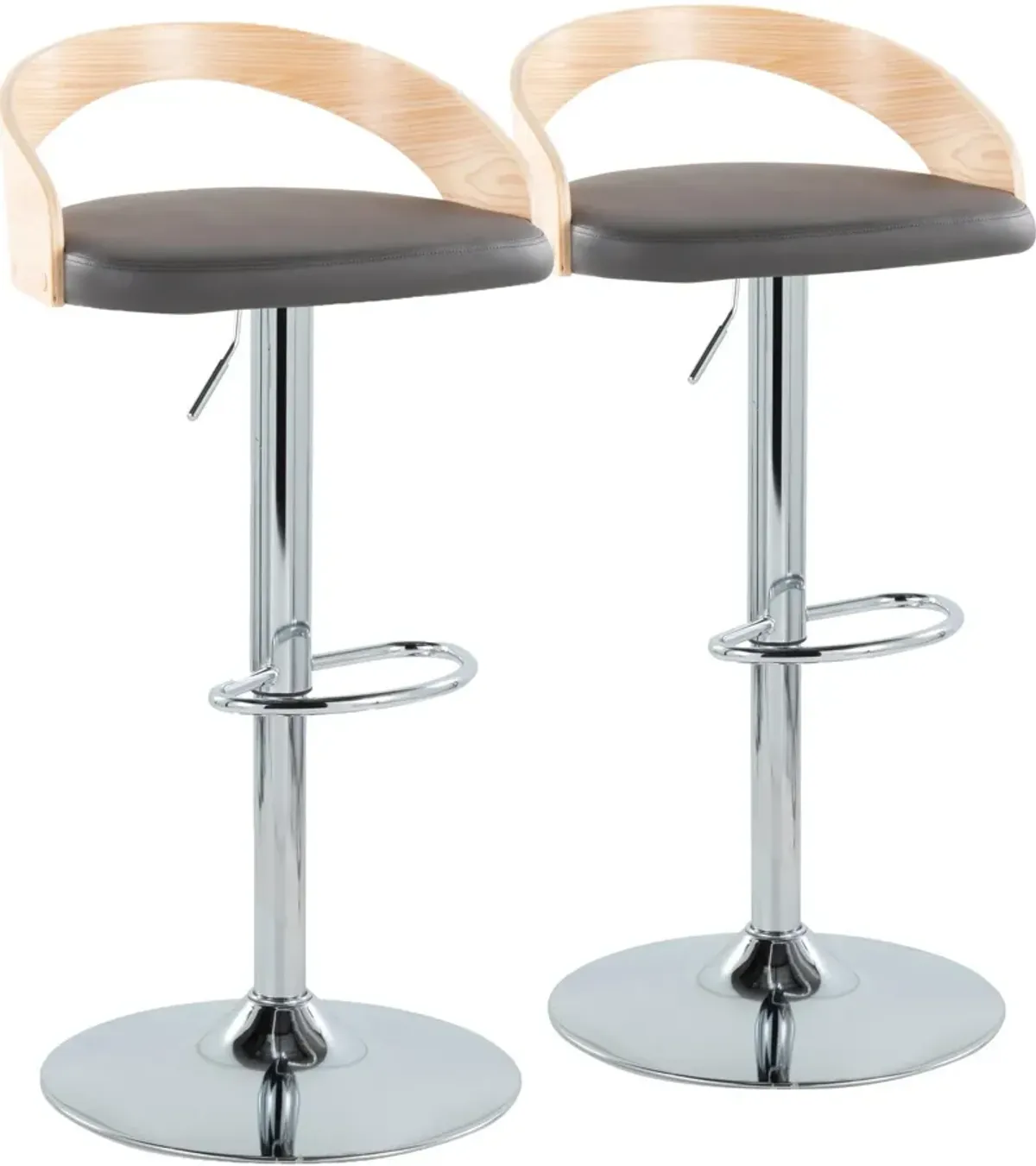 Cocina Set of 2 Adjustable Swivel Bar Stools - Gray Vegan Leather/Natural