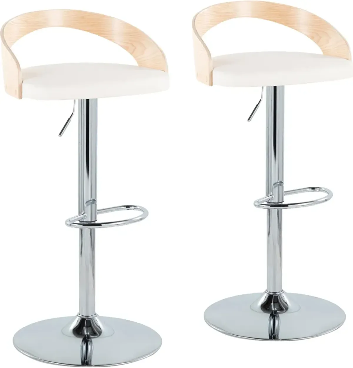 Cocina Set of 2 Adjustable Swivel Bar Stools - White Vegan Leather/Natural