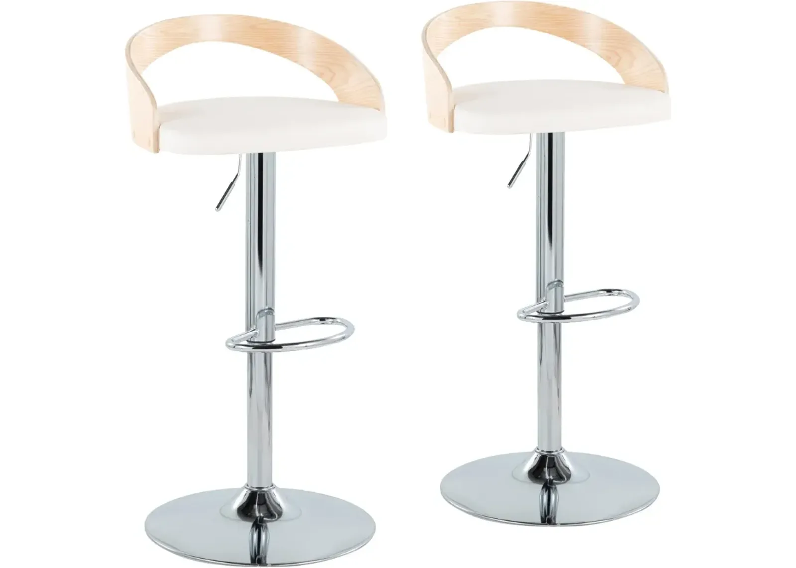 Cocina Set of 2 Adjustable Swivel Bar Stools - White Vegan Leather/Natural