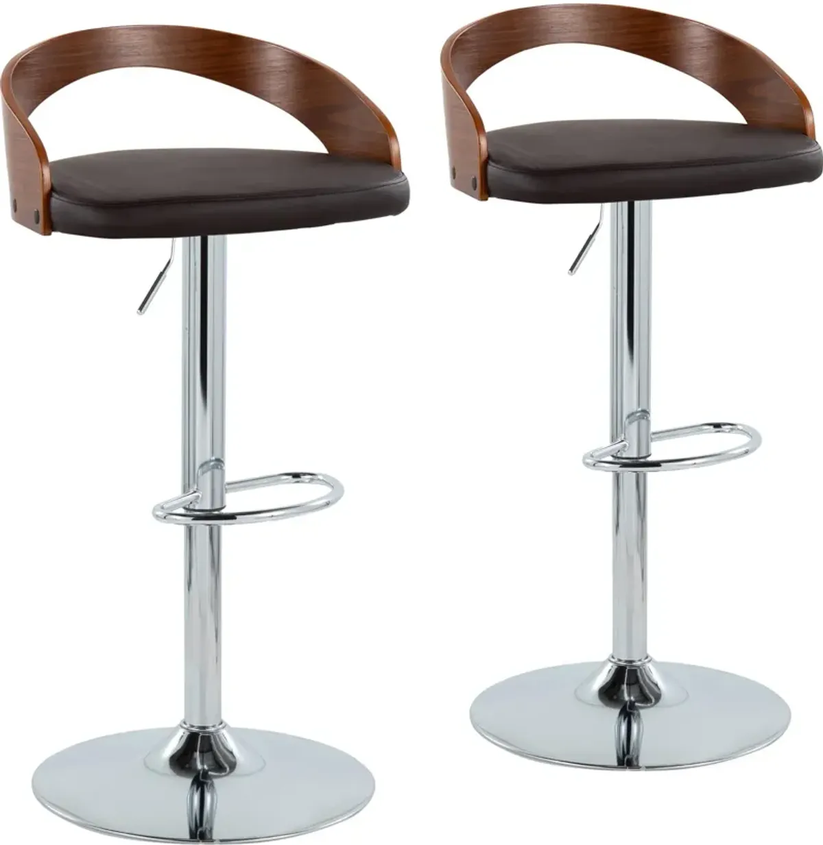 Cocina Set of 2 Adjustable Swivel Bar Stools - Brown Vegan Leather/Walnut