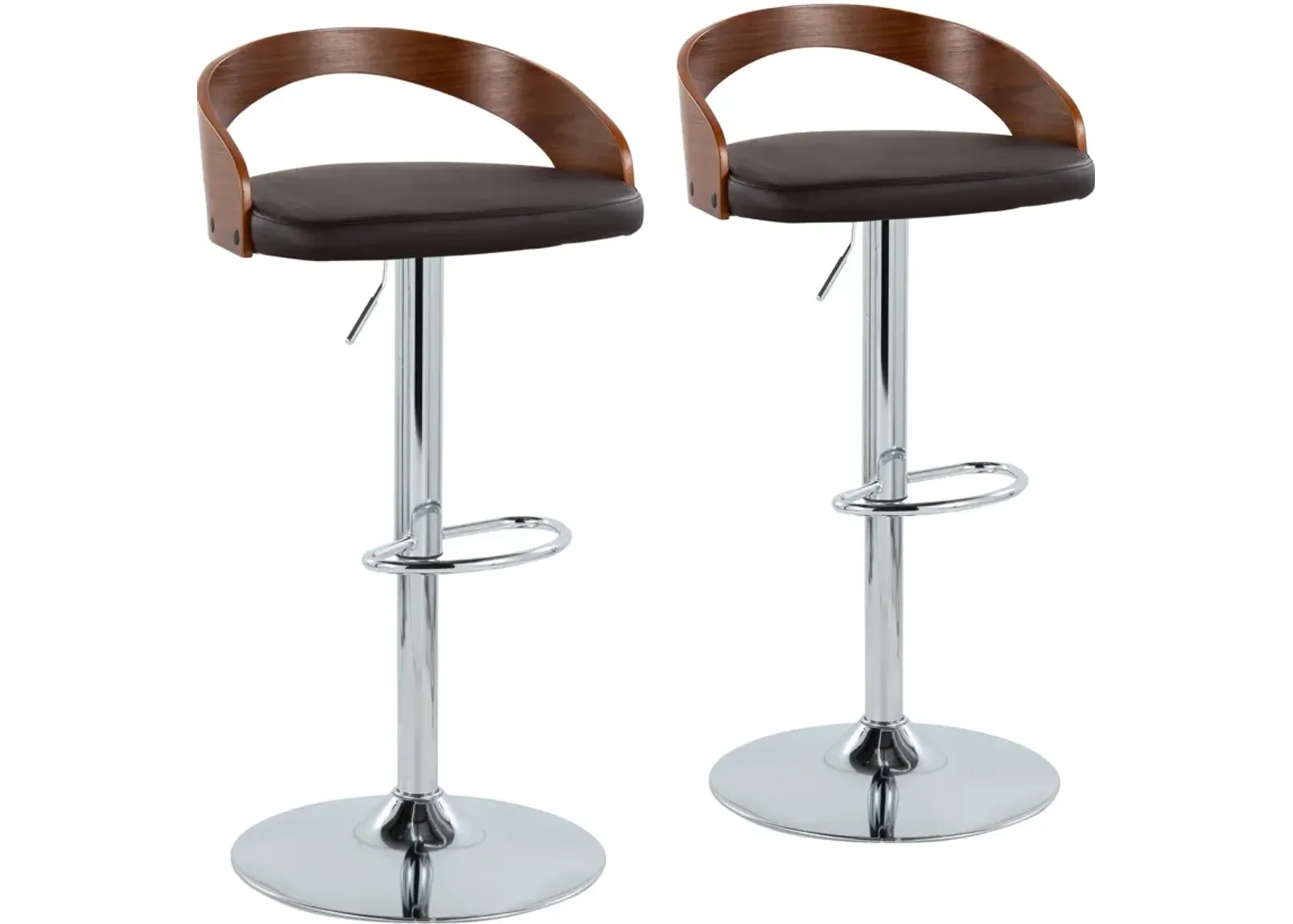 Cocina Set of 2 Adjustable Swivel Bar Stools - Brown Vegan Leather/Walnut