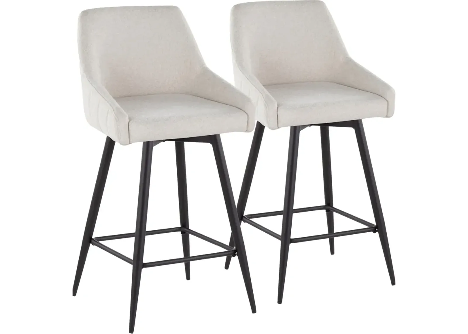 Neo Set of 2 Counter-Height Swivel Stools with Metal Base - Cream