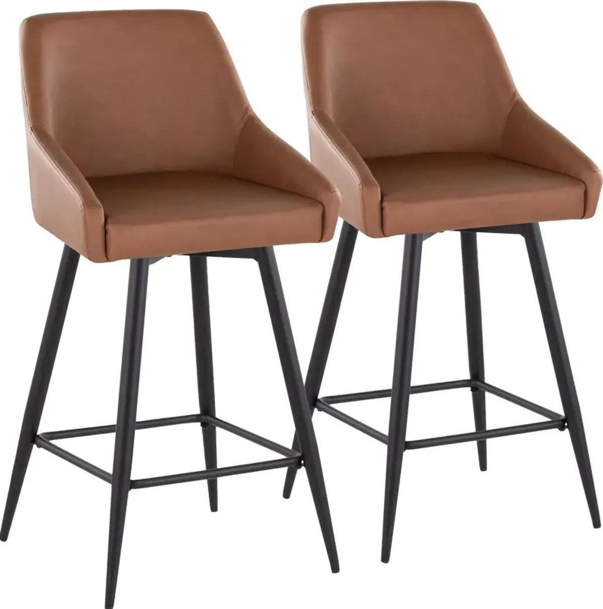 Neo Set of 2 Counter-Height Swivel Stools with Metal Base - Brown Vegan Leather