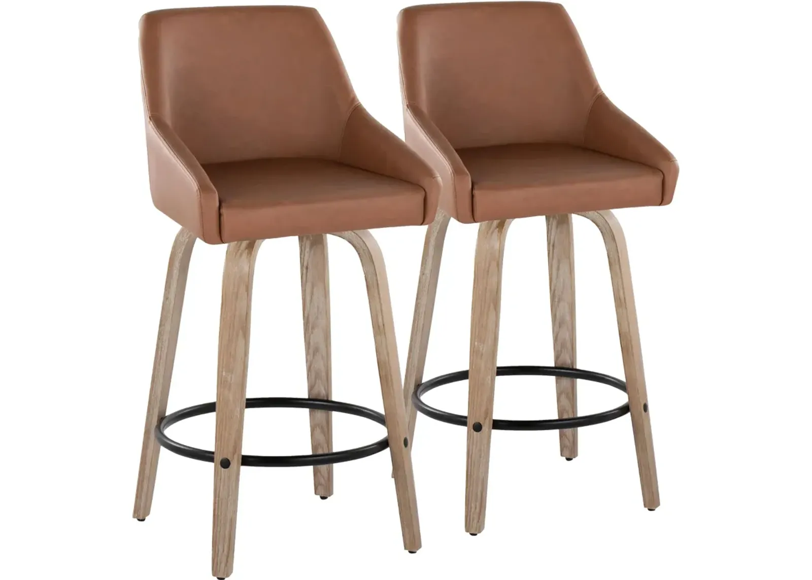 Neo Set of 2 Counter-Height Swivel Stools - Brown Vegan Leather