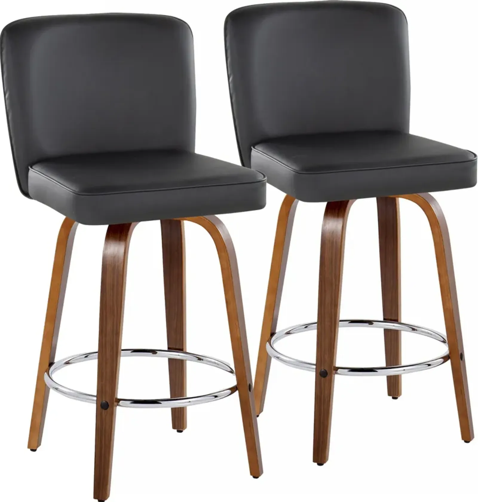 Robby Set of 2 Swivel Counter-Height Stools - Black Vegan Leather