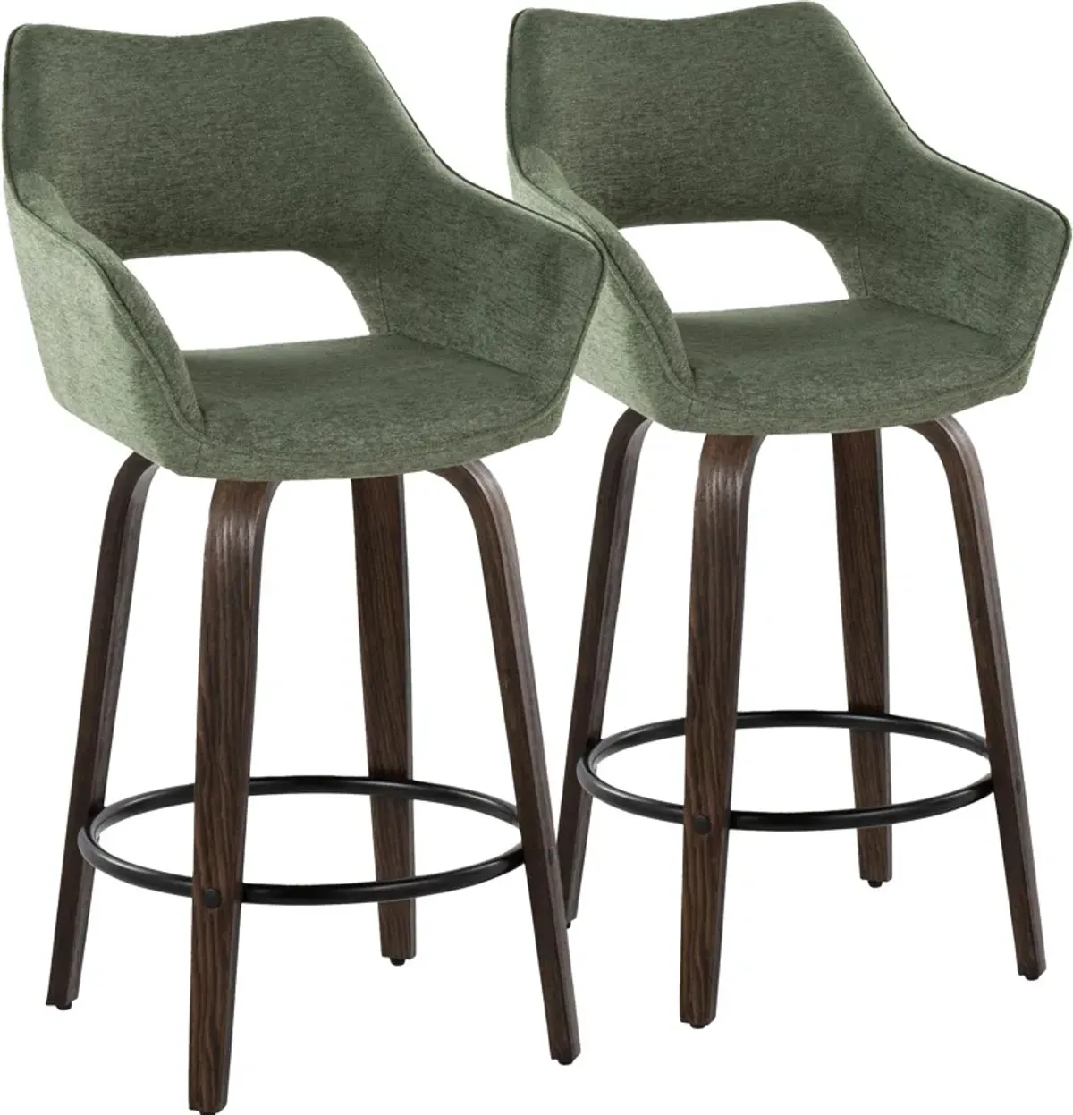 Casio Set of 2 Swivel Counter-Height Stools - Green/Dark Walnut