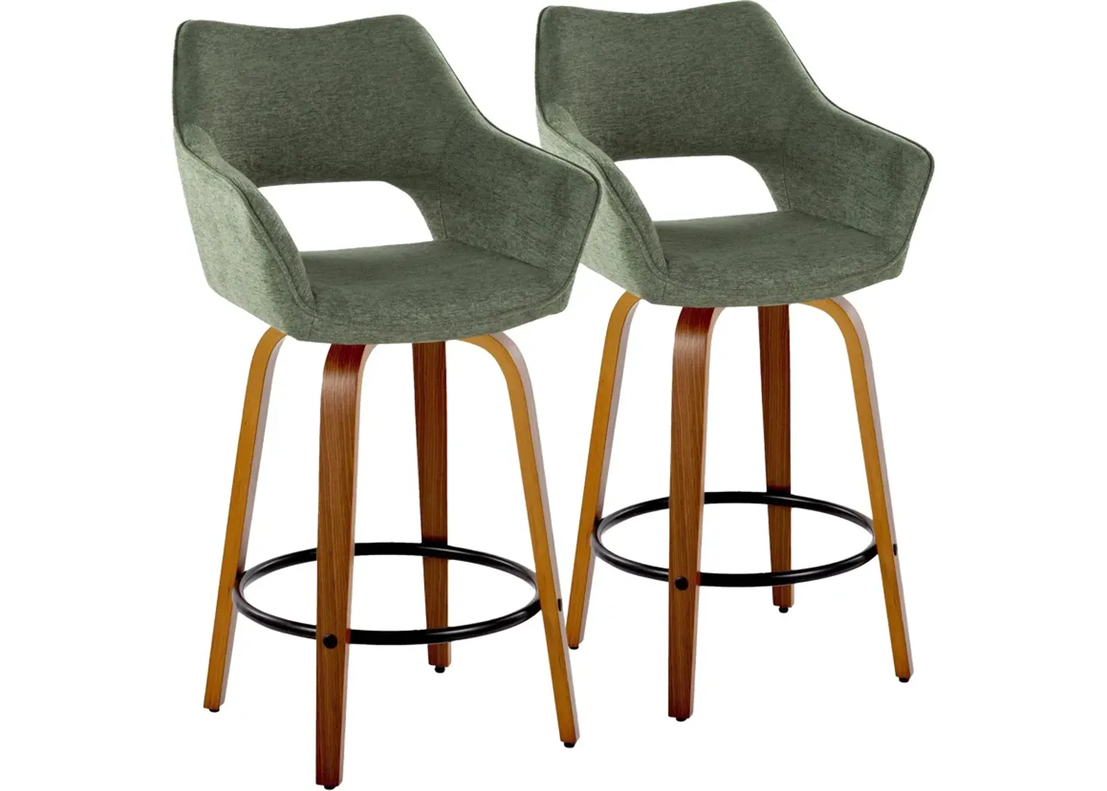 Casio Set of 2 Swivel Counter-Height Stools - Green/Light Walnut