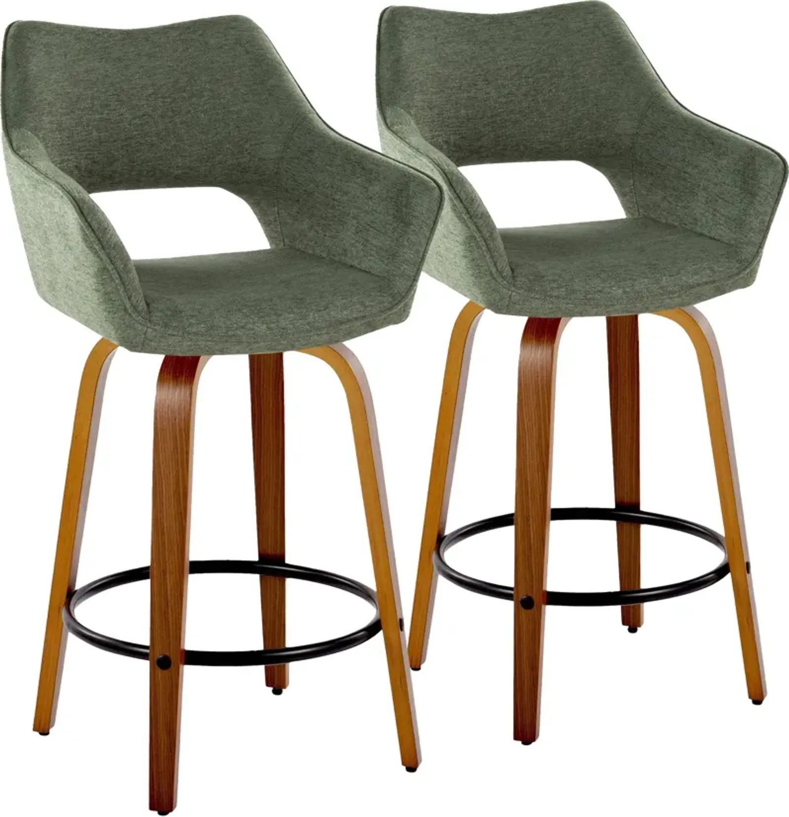 Casio Set of 2 Swivel Counter-Height Stools - Green/Light Walnut