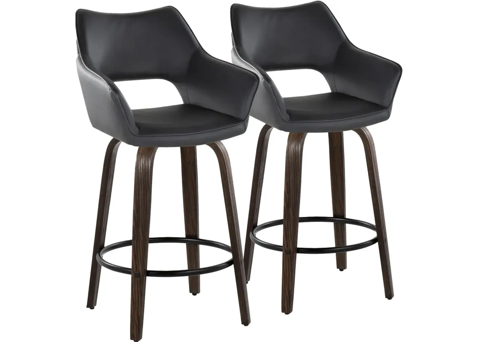 Casio Set of 2 Swivel Counter-Height Stools - Black Vegan Leather/Dark Walnut