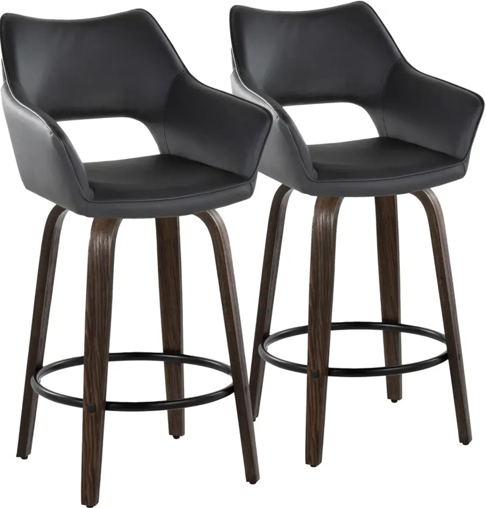 Casio Set of 2 Swivel Counter-Height Stools - Black Vegan Leather/Dark Walnut