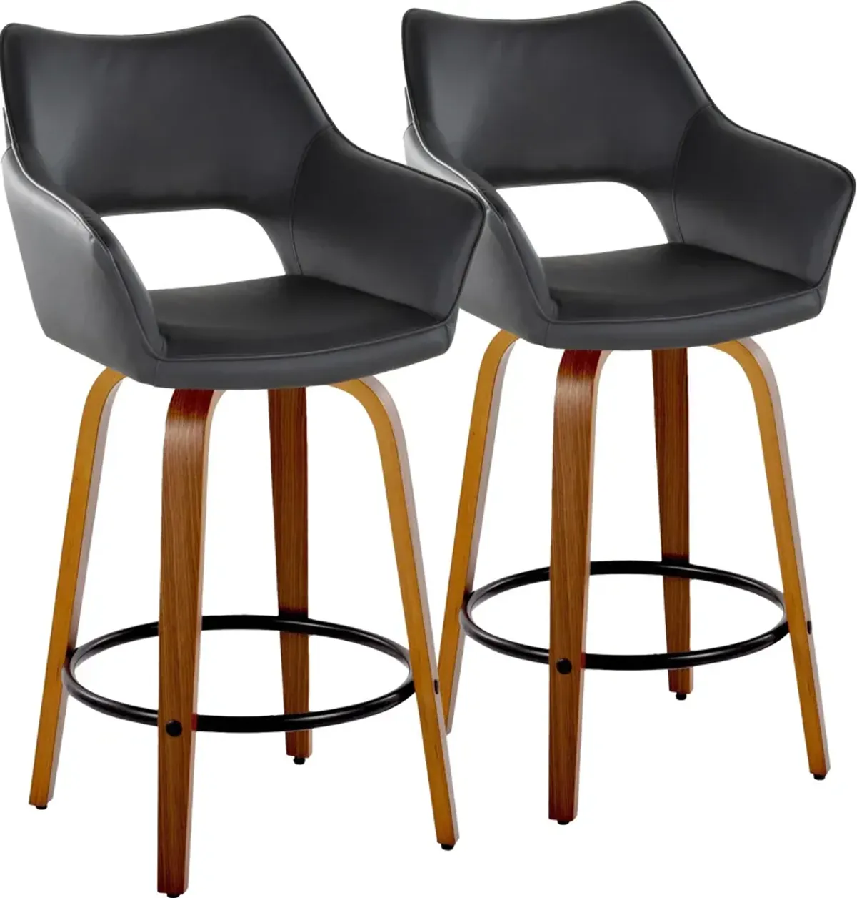 Casio Set of 2 Swivel Counter-Height Stools - Black Vegan Leather/Light Walnut