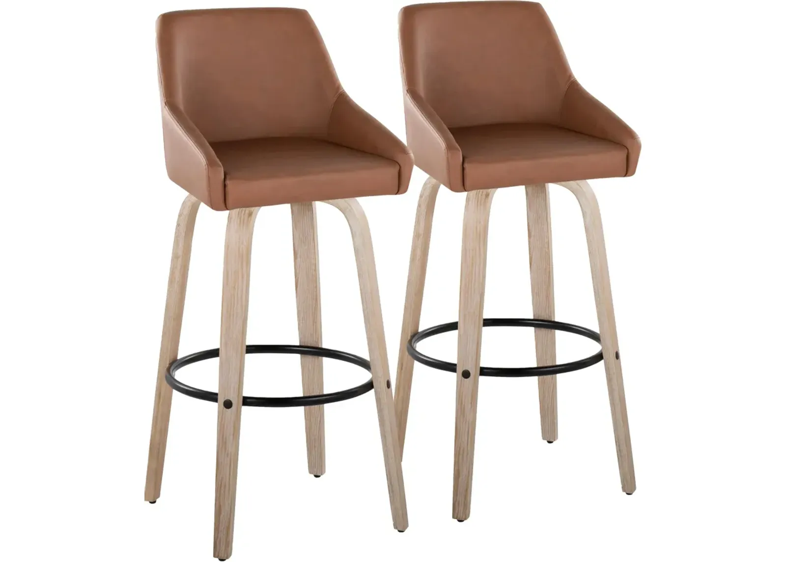 Neo Set of 2 Swivel Bar Stools - Brown Vegan Leather