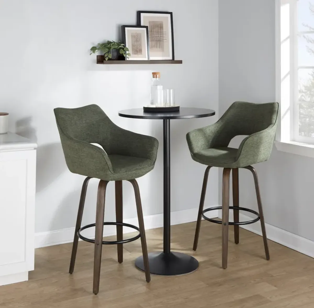 Casio Set of 2 Swivel Bar Stools - Green/Dark Walnut