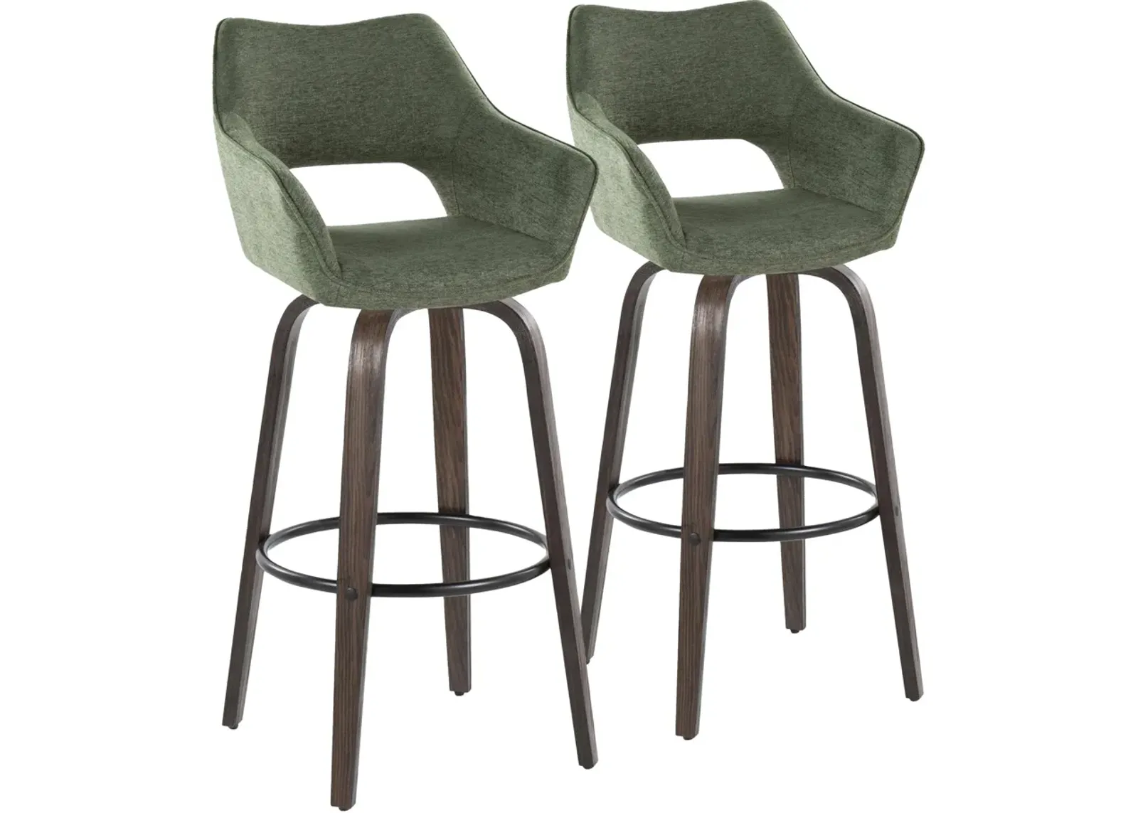 Casio Set of 2 Swivel Bar Stools - Green/Dark Walnut