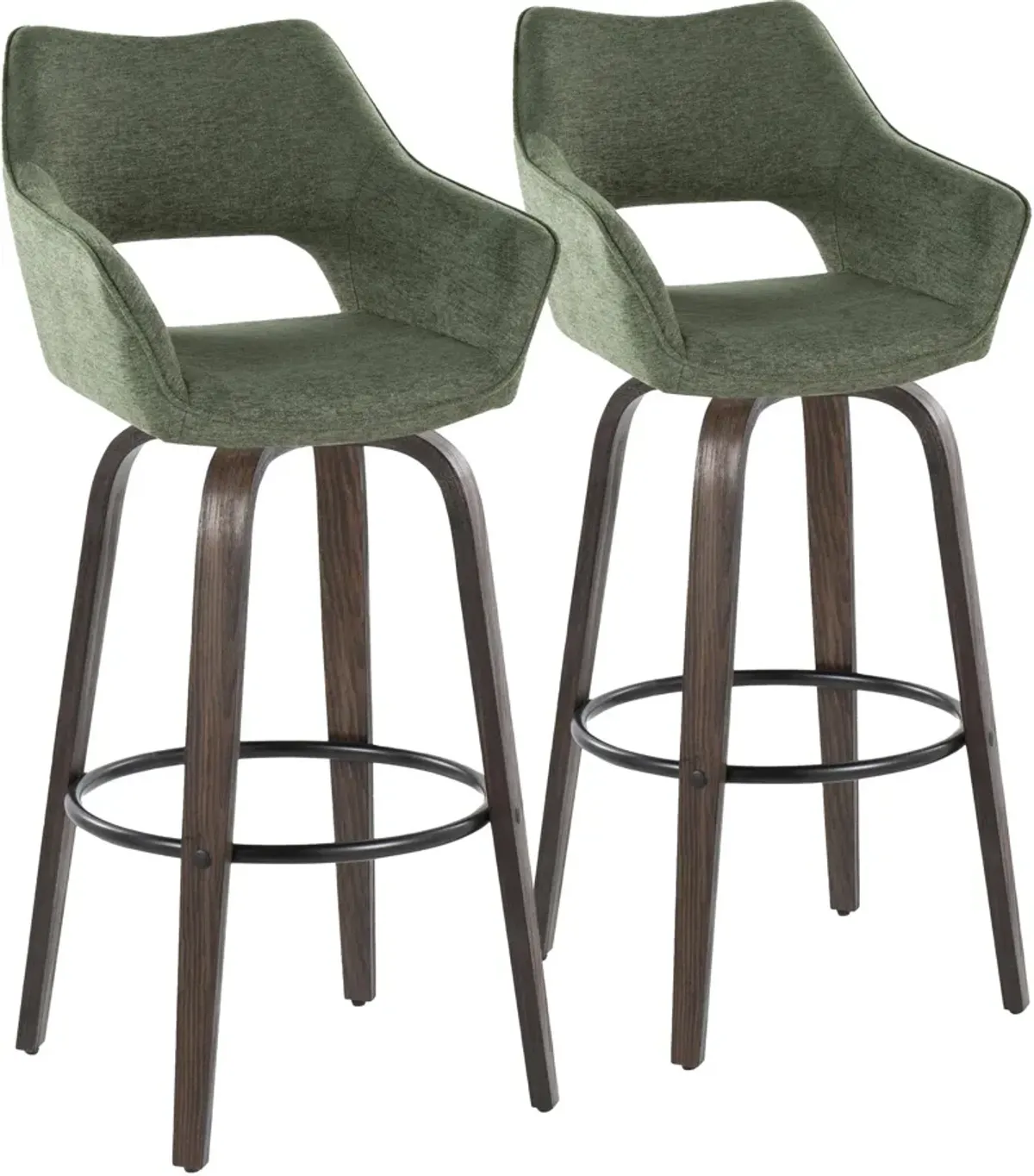 Casio Set of 2 Swivel Bar Stools - Green/Dark Walnut