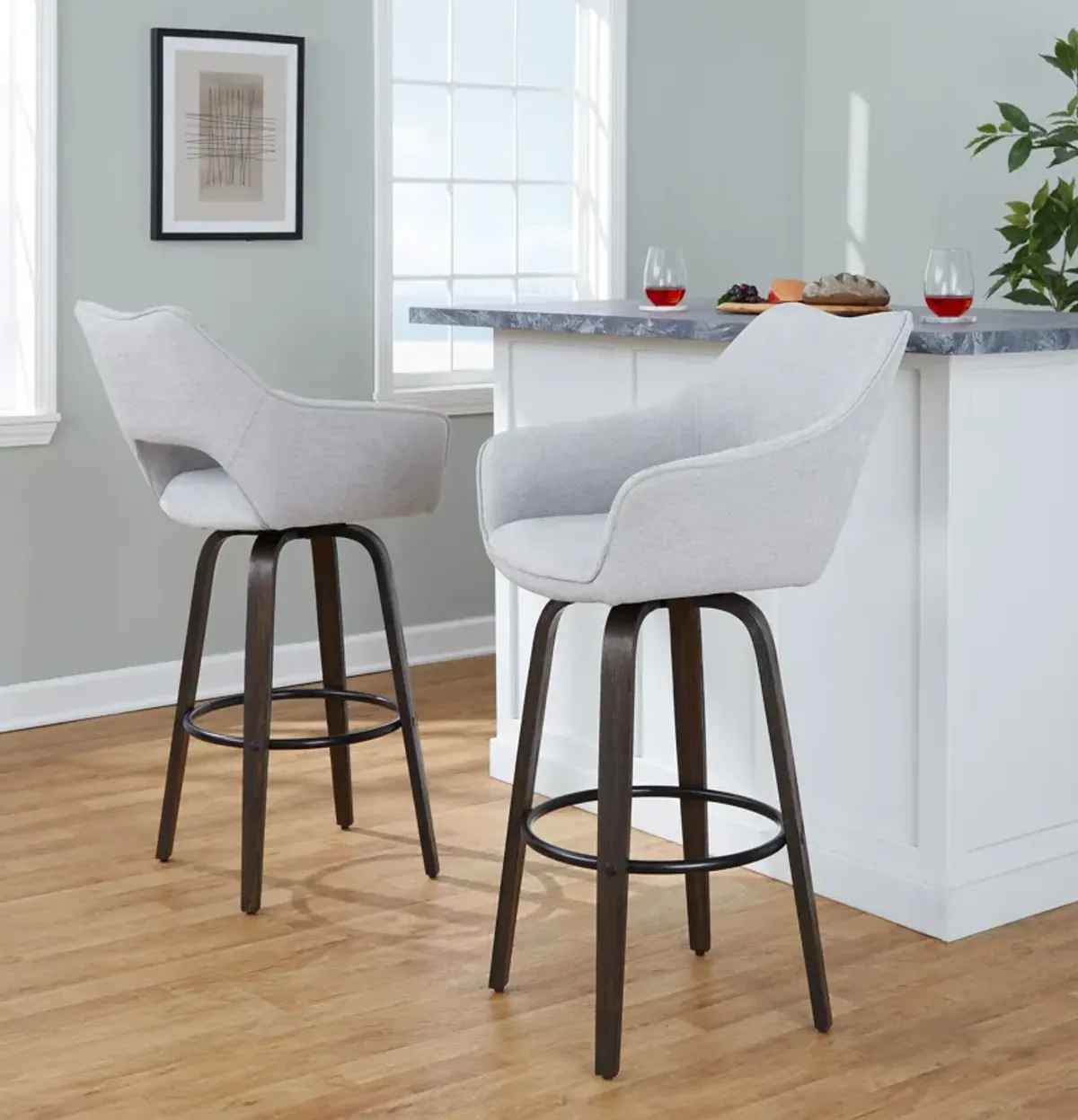 Casio Set of 2 Swivel Bar Stools - Gray/Dark Walnut