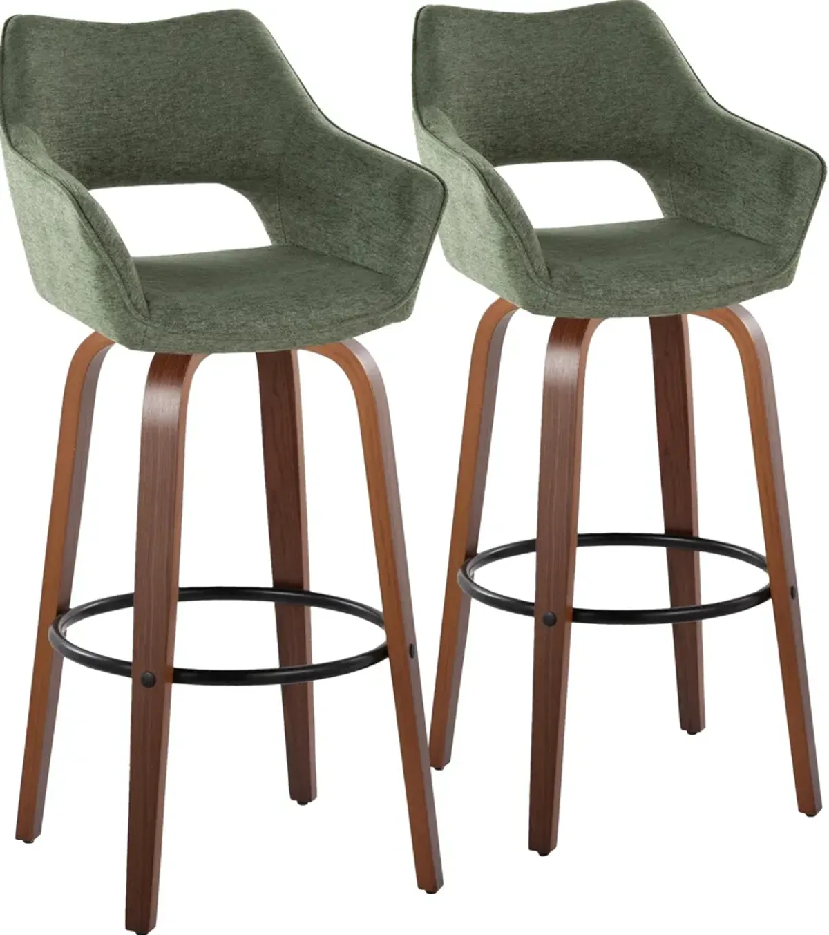 Casio Set of 2 Swivel Bar Stools - Green/Light Walnut