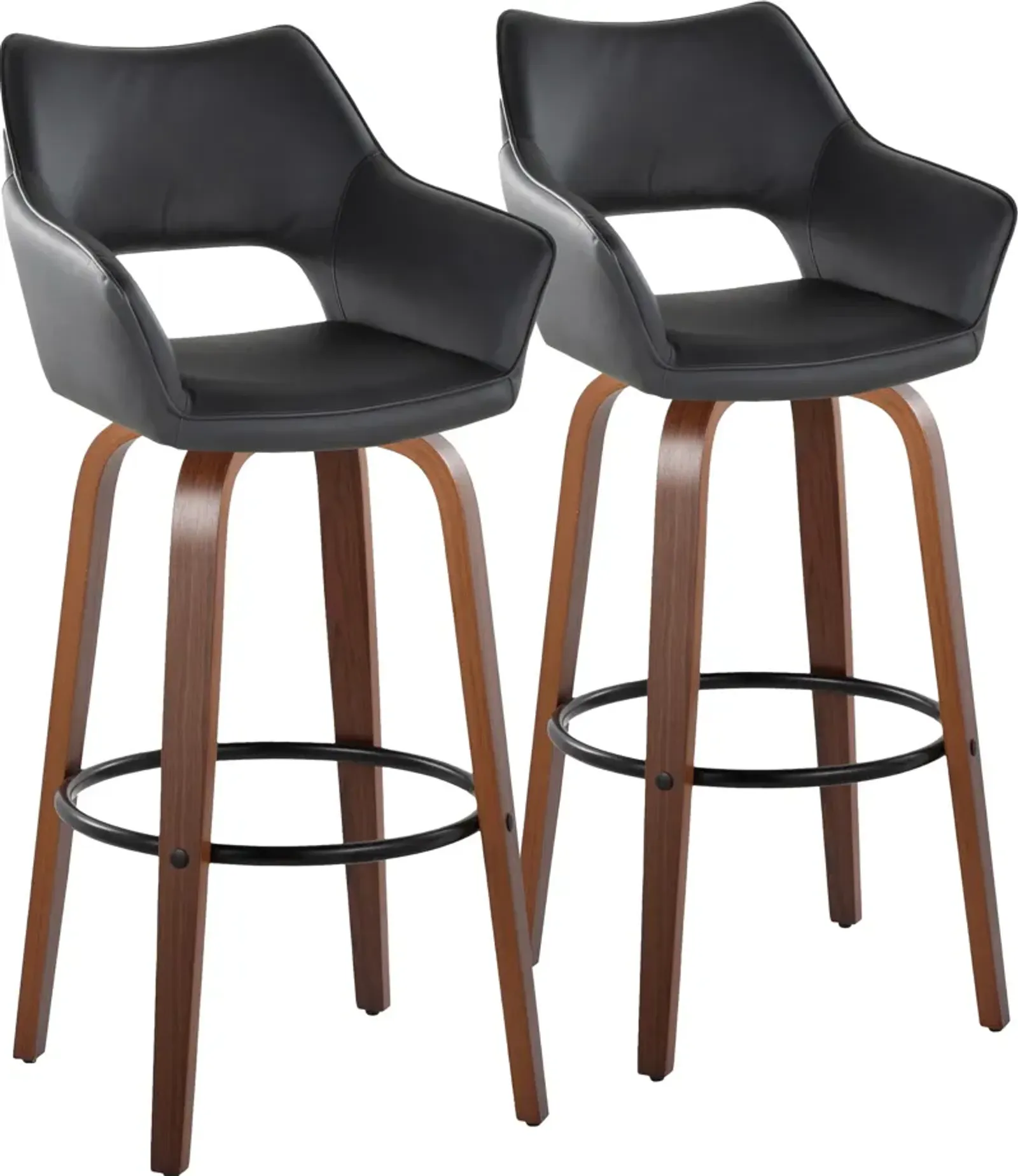 Casio Set of 2 Swivel Bar Stools - Black Vegan Leather/Light Walnut