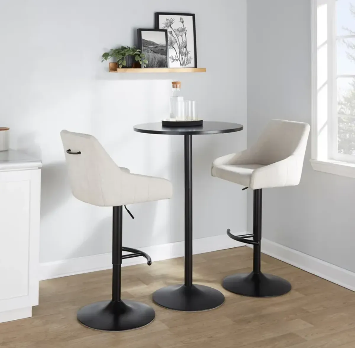 Neo Set of 2 Adjustable Swivel Bar Stools - Cream/Black