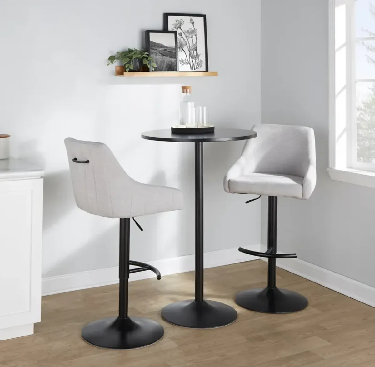 Neo Set of 2 Adjustable Swivel Bar Stools - Gray/Black