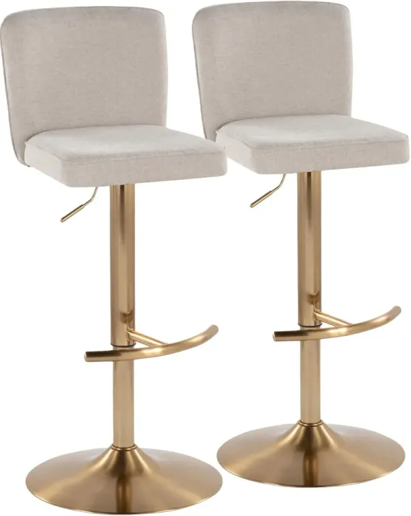 Robby Set of 2 Adjustable Swivel Bar Stools - Beige/Gold