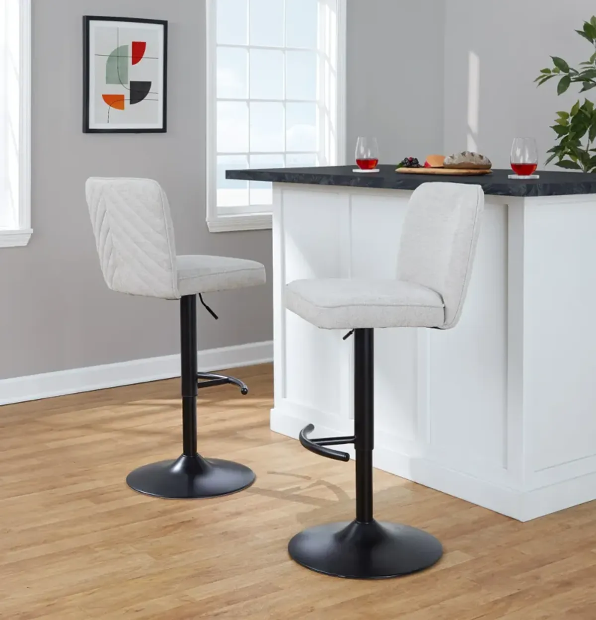 Robby Set of 2 Adjustable Swivel Bar Stools - Beige/Black