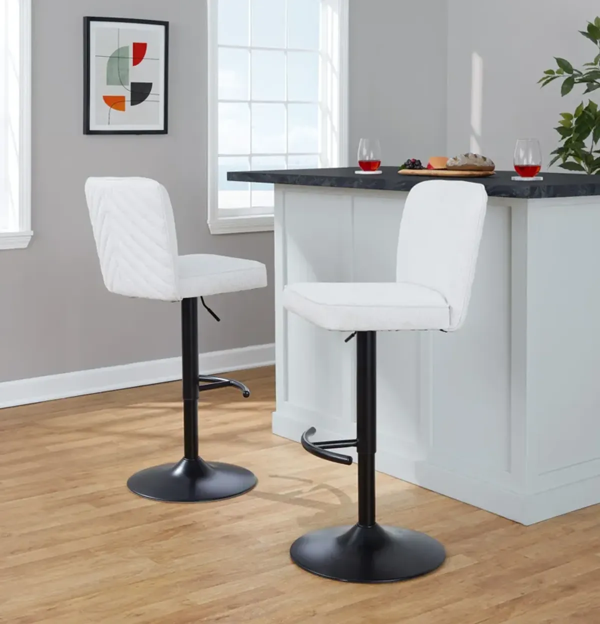 Robby Set of 2 Adjustable Swivel Bar Stools - White/Black