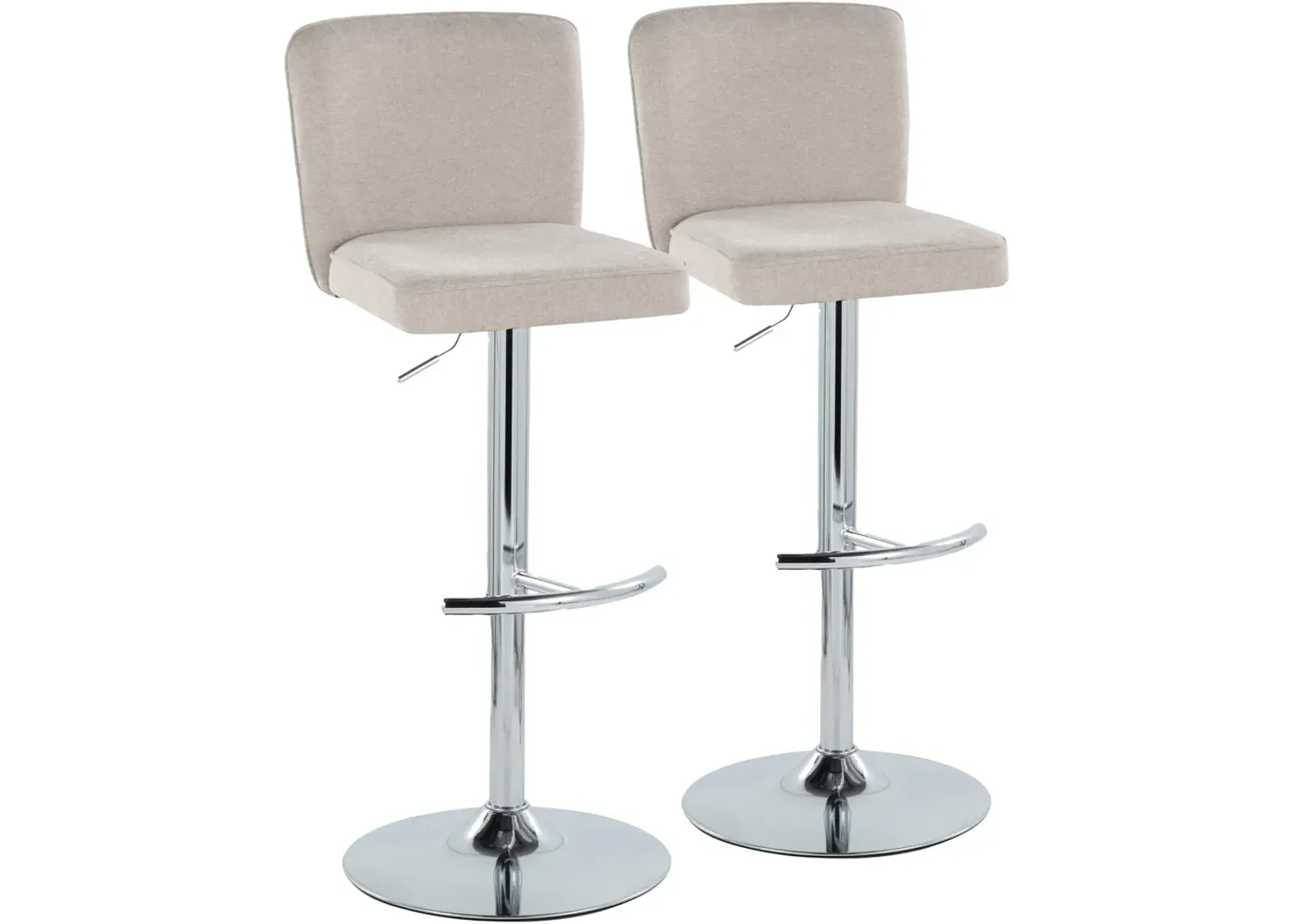 Robby Set of 2 Adjustable Swivel Bar Stools - Beige/Chrome