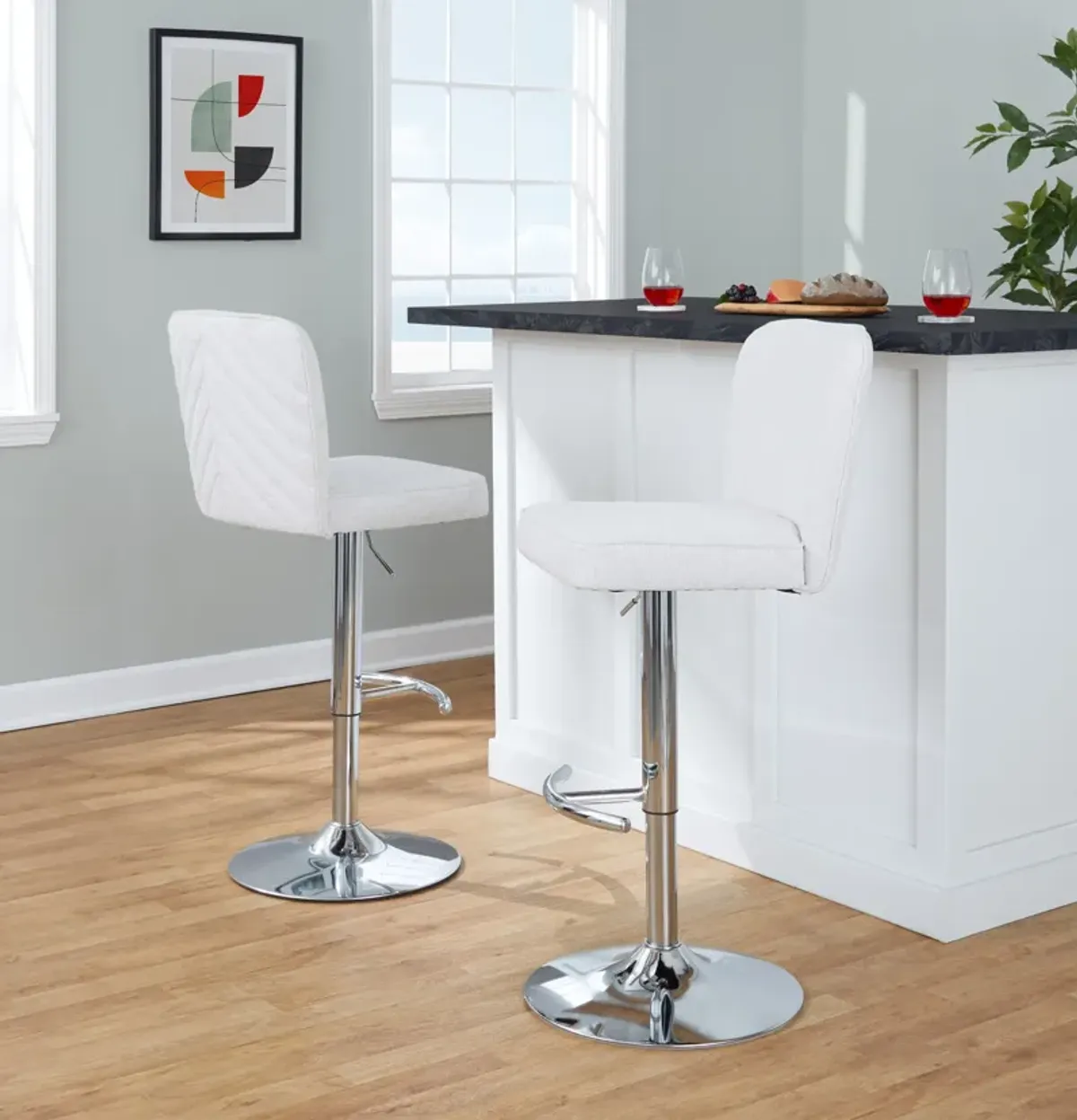 Robby Set of 2 Adjustable Swivel Bar Stools - White/Chrome