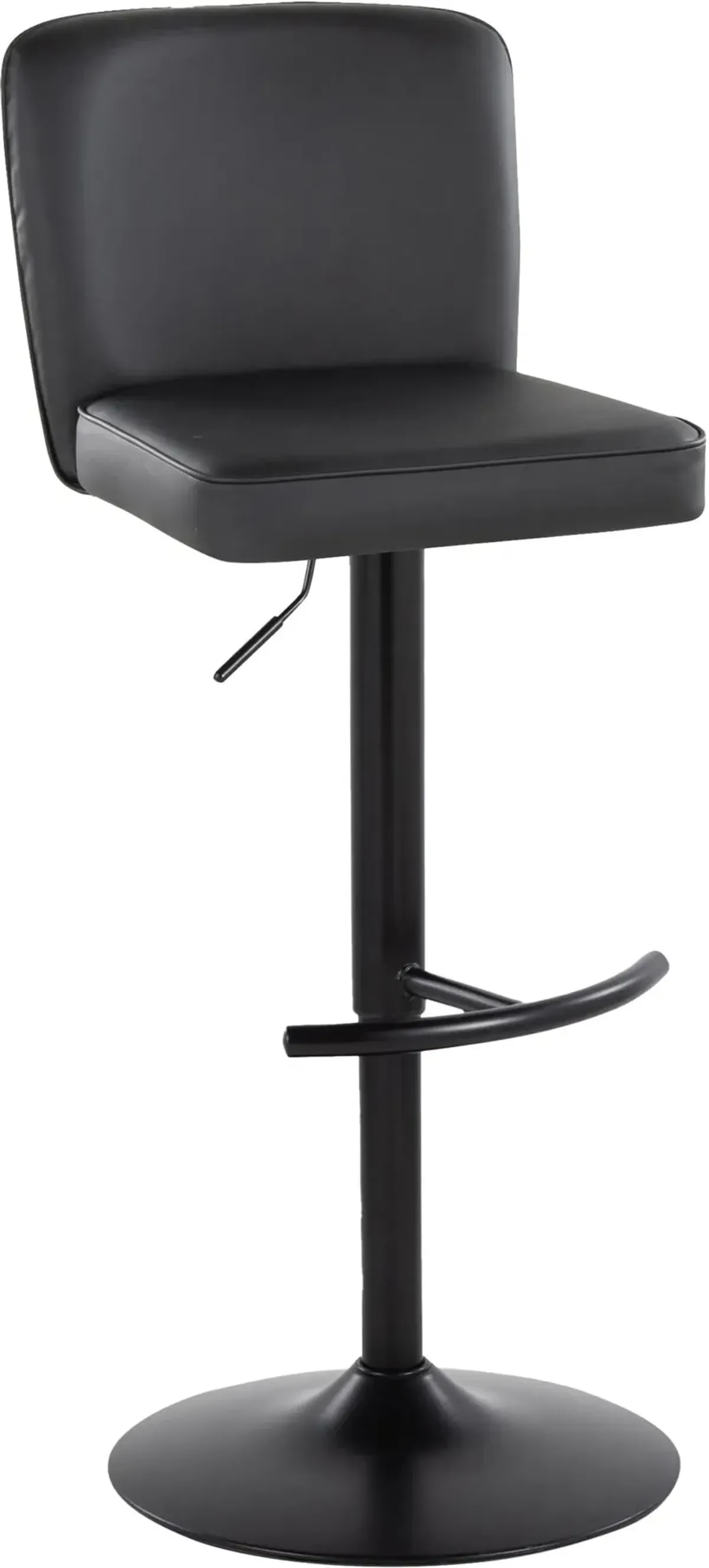 Robby Set of 2 Adjustable Swivel Bar Stools - Black Vegan Leather/Black