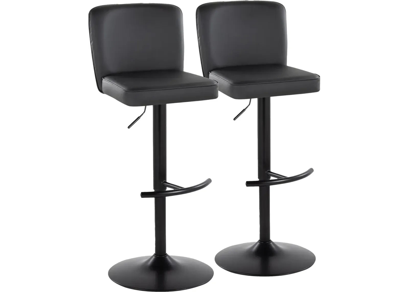 Robby Set of 2 Adjustable Swivel Bar Stools - Black Vegan Leather/Black