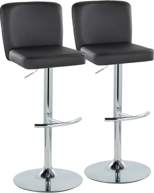 Robby Set of 2 Adjustable Swivel Bar Stools - Black Vegan Leather/Chrome