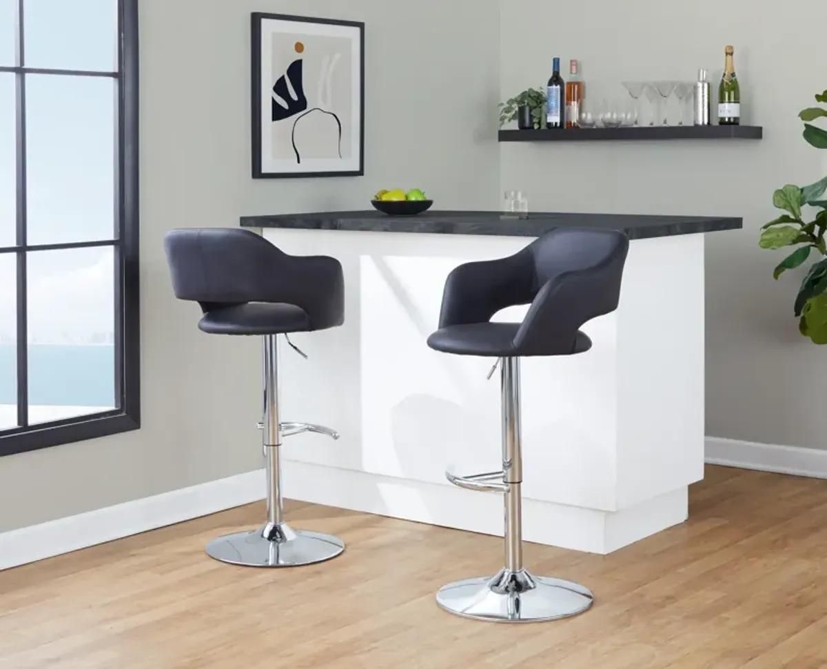 Daina Set of 2 Adjustable Swivel Bar Stools - Black/Chrome