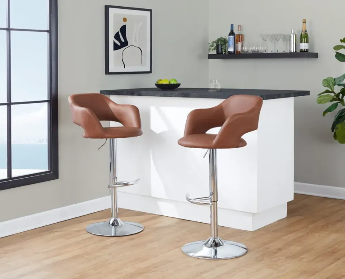 Daina Set of 2 Adjustable Swivel Bar Stools - Brown/Chrome