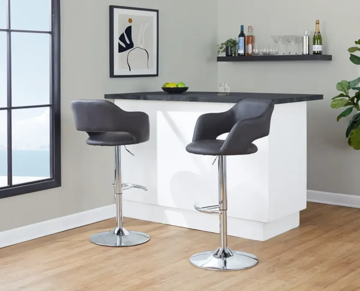 Daina Set of 2 Adjustable Swivel Bar Stools - Gray/Chrome