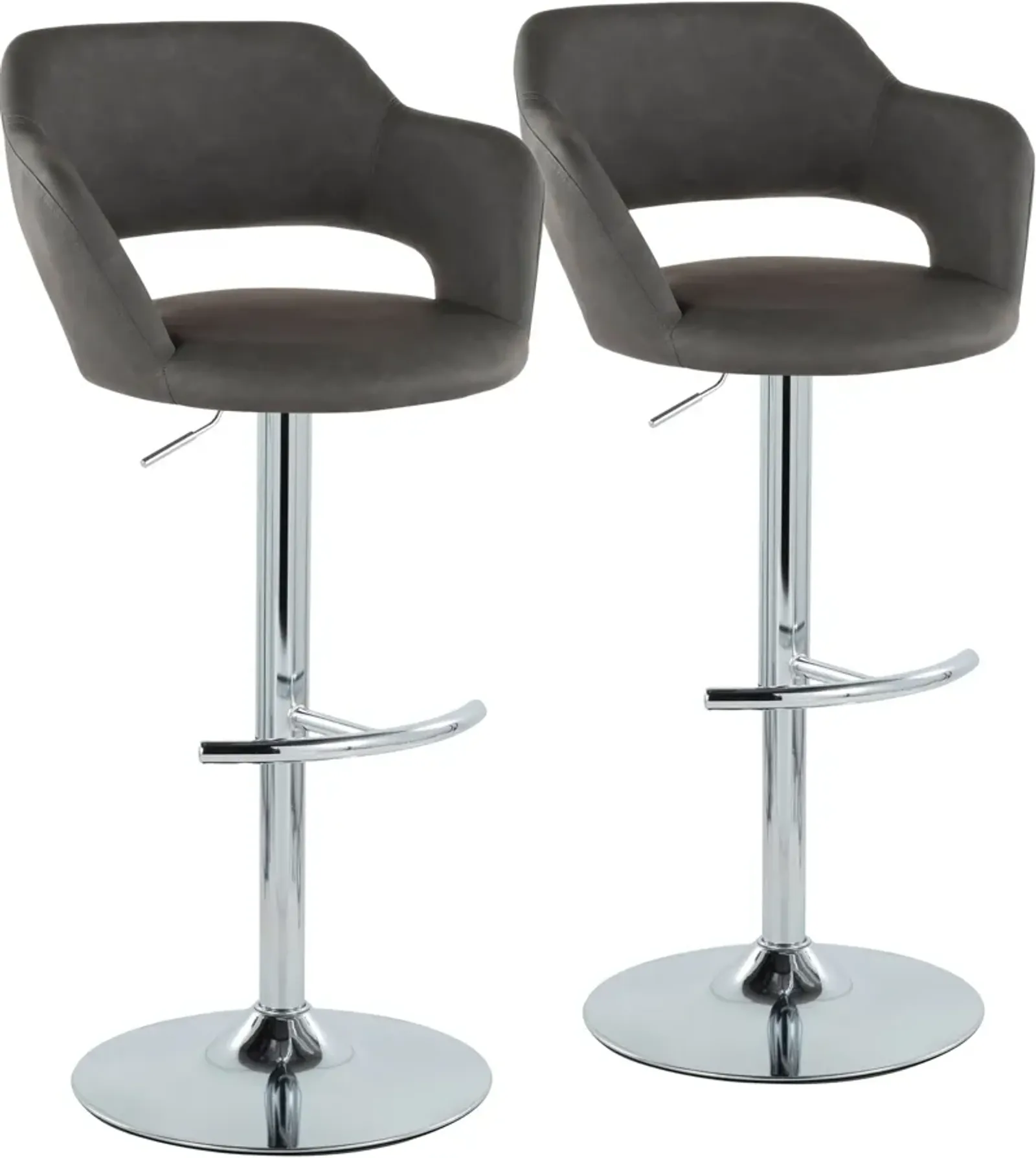 Daina Set of 2 Adjustable Swivel Bar Stools - Gray/Chrome