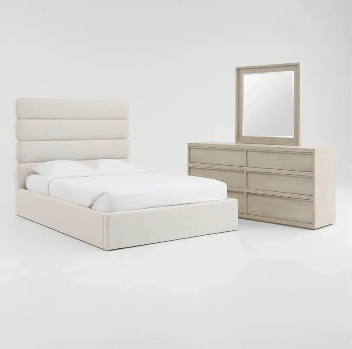 Artesia 5-Piece Upholstered Queen Bedroom Set with Dresser and Mirror