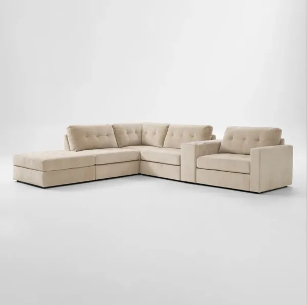 Martino 5-Piece Sectional and Ottoman with Bluetooth Console - Sand
