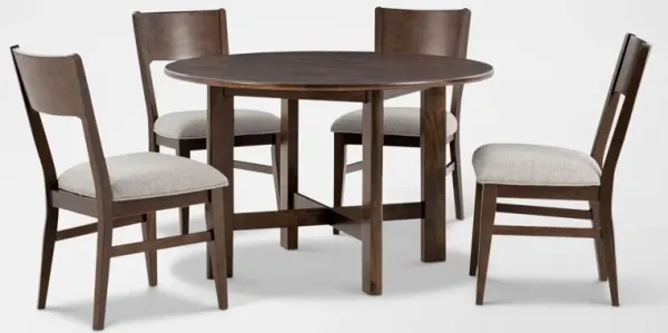 Boca Solid Wood Round Dining Table and 4 Dining Chairs - Brown